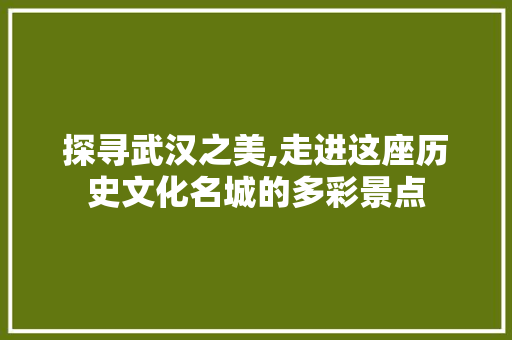探寻武汉之美,走进这座历史文化名城的多彩景点
