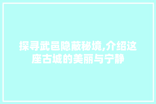 探寻武邑隐蔽秘境,介绍这座古城的美丽与宁静