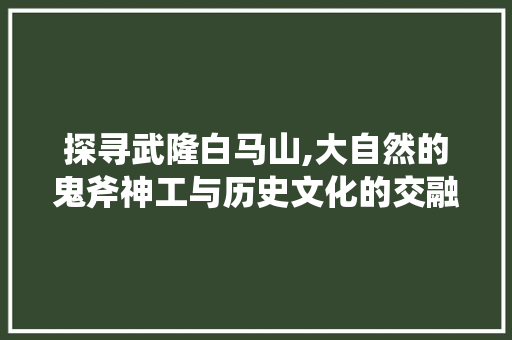 探寻武隆白马山,大自然的鬼斧神工与历史文化的交融之地