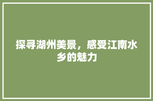 探寻湖州美景，感受江南水乡的魅力
