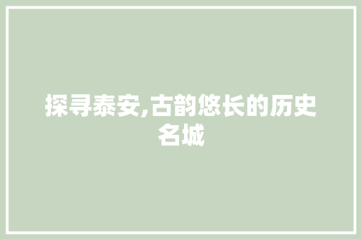 探寻泰安,古韵悠长的历史名城