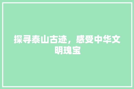 探寻泰山古迹，感受中华文明瑰宝