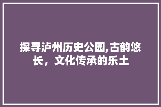 探寻泸州历史公园,古韵悠长，文化传承的乐土