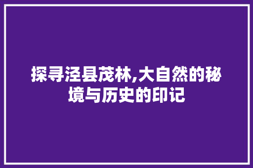探寻泾县茂林,大自然的秘境与历史的印记