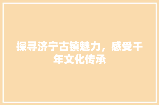 探寻济宁古镇魅力，感受千年文化传承