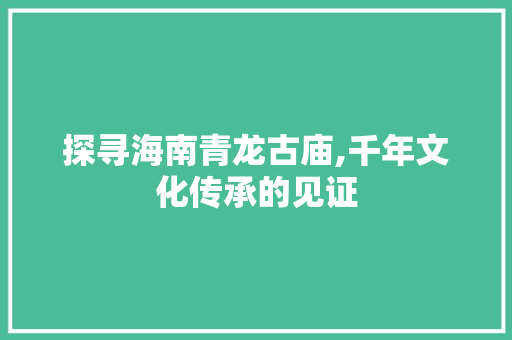 探寻海南青龙古庙,千年文化传承的见证