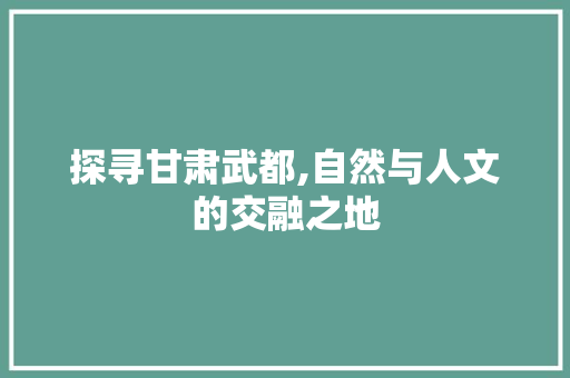 探寻甘肃武都,自然与人文的交融之地