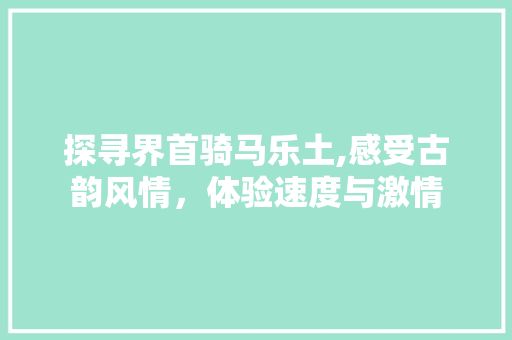 探寻界首骑马乐土,感受古韵风情，体验速度与激情