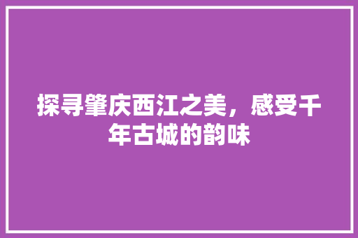 探寻肇庆西江之美，感受千年古城的韵味