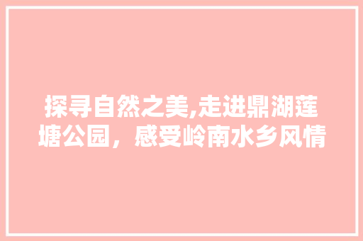 探寻自然之美,走进鼎湖莲塘公园，感受岭南水乡风情