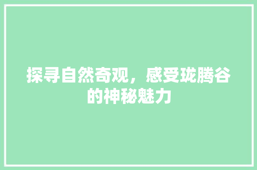 探寻自然奇观，感受珑腾谷的神秘魅力