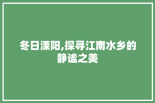 冬日溧阳,探寻江南水乡的静谧之美