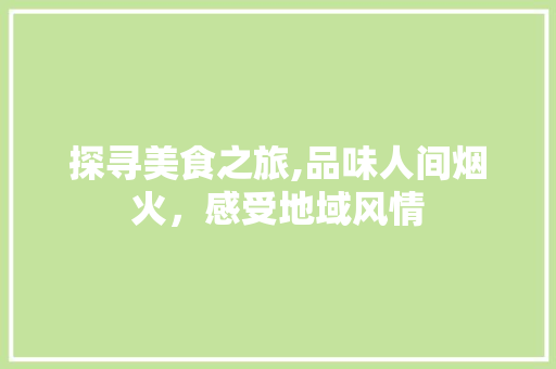 探寻美食之旅,品味人间烟火，感受地域风情