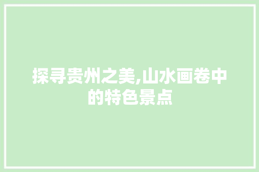 探寻贵州之美,山水画卷中的特色景点