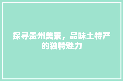 探寻贵州美景，品味土特产的独特魅力