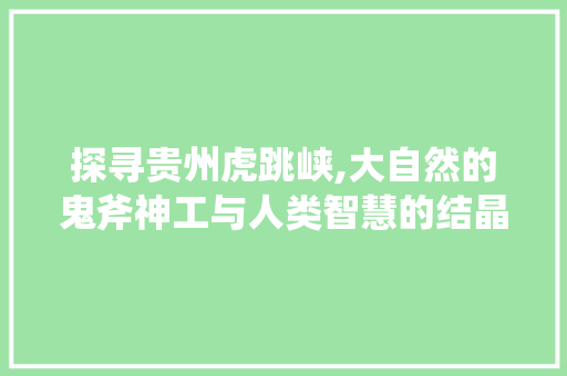 探寻贵州虎跳峡,大自然的鬼斧神工与人类智慧的结晶