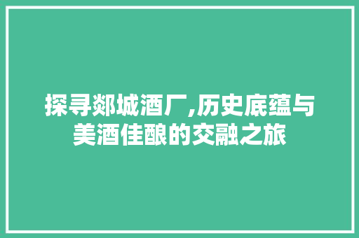 探寻郯城酒厂,历史底蕴与美酒佳酿的交融之旅