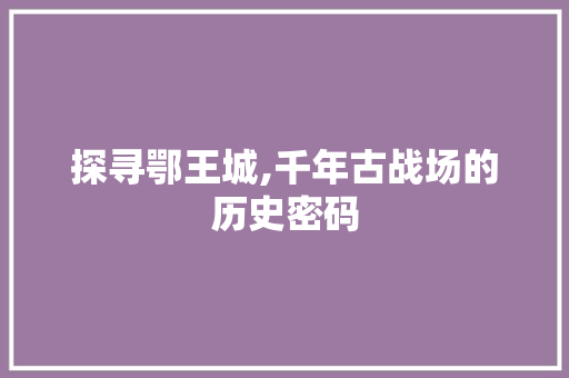 探寻鄂王城,千年古战场的历史密码