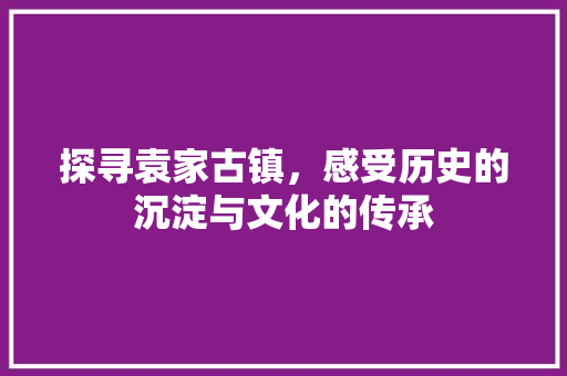 探寻袁家古镇，感受历史的沉淀与文化的传承