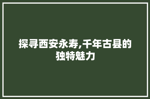 探寻西安永寿,千年古县的独特魅力