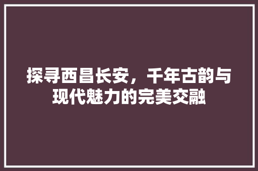 探寻西昌长安，千年古韵与现代魅力的完美交融