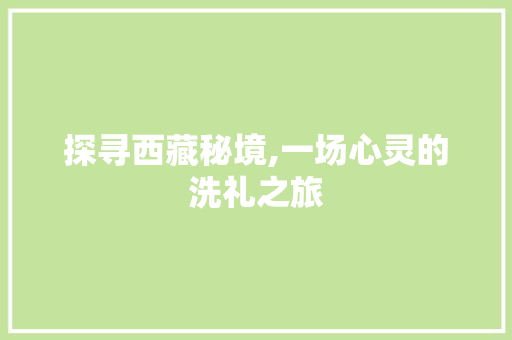 探寻西藏秘境,一场心灵的洗礼之旅