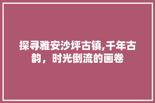 探寻雅安沙坪古镇,千年古韵，时光倒流的画卷