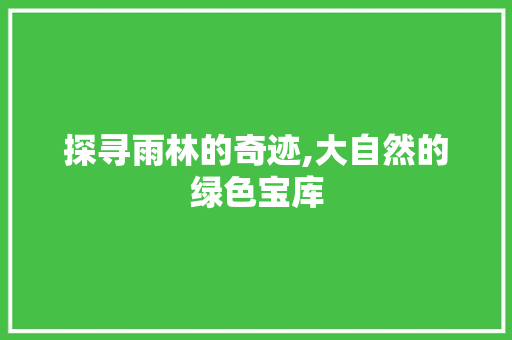 探寻雨林的奇迹,大自然的绿色宝库