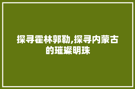 探寻霍林郭勒,探寻内蒙古的璀璨明珠