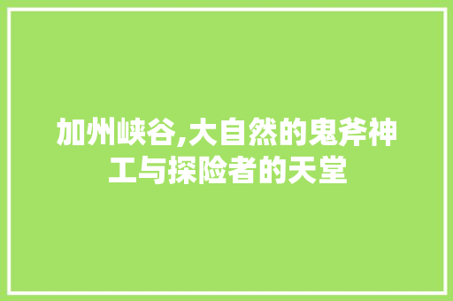 加州峡谷,大自然的鬼斧神工与探险者的天堂  第1张