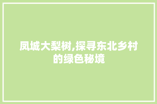 凤城大梨树,探寻东北乡村的绿色秘境