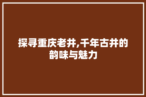 探寻重庆老井,千年古井的韵味与魅力