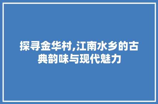 探寻金华村,江南水乡的古典韵味与现代魅力