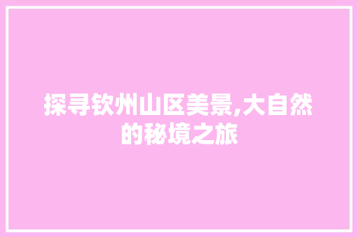 探寻钦州山区美景,大自然的秘境之旅