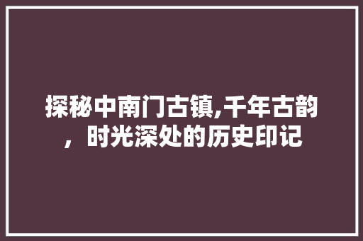 探秘中南门古镇,千年古韵，时光深处的历史印记