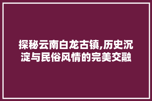探秘云南白龙古镇,历史沉淀与民俗风情的完美交融