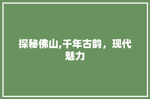 探秘佛山,千年古韵，现代魅力