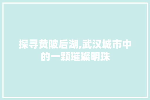 探寻黄陂后湖,武汉城市中的一颗璀璨明珠