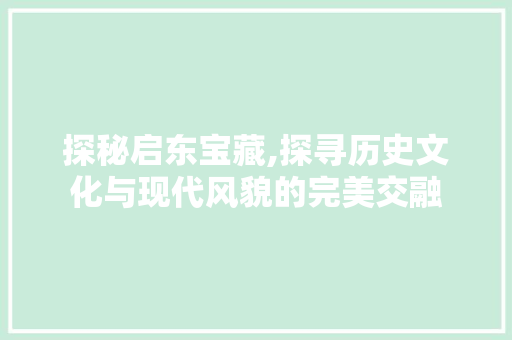探秘启东宝藏,探寻历史文化与现代风貌的完美交融