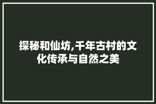 探秘和仙坊,千年古村的文化传承与自然之美