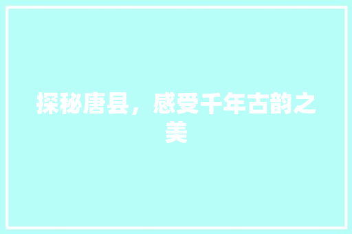 探秘唐县，感受千年古韵之美