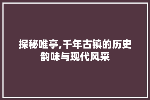 探秘唯亭,千年古镇的历史韵味与现代风采