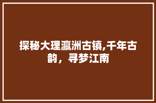 探秘大理瀛洲古镇,千年古韵，寻梦江南