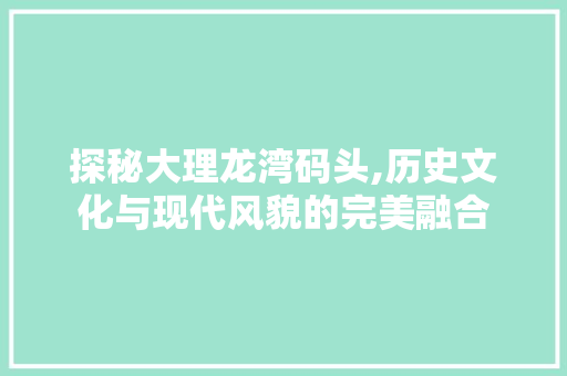 探秘大理龙湾码头,历史文化与现代风貌的完美融合