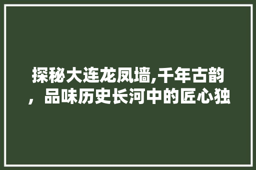 探秘大连龙凤墙,千年古韵，品味历史长河中的匠心独运