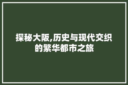 探秘大阪,历史与现代交织的繁华都市之旅