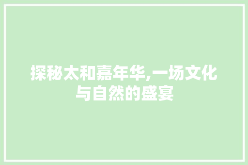 探秘太和嘉年华,一场文化与自然的盛宴