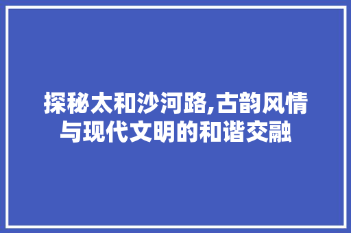 探秘太和沙河路,古韵风情与现代文明的和谐交融