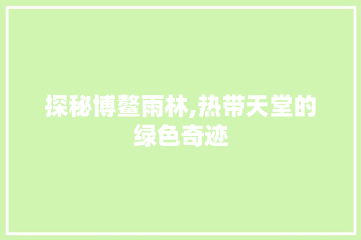 探秘博鳌雨林,热带天堂的绿色奇迹