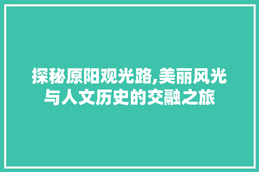 探秘原阳观光路,美丽风光与人文历史的交融之旅  第1张